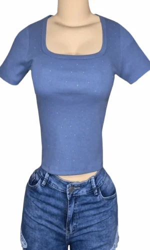 POLO MUJER CUELLO CUADRADO Y DETALLLE DE PEDREDRÍA - RIB